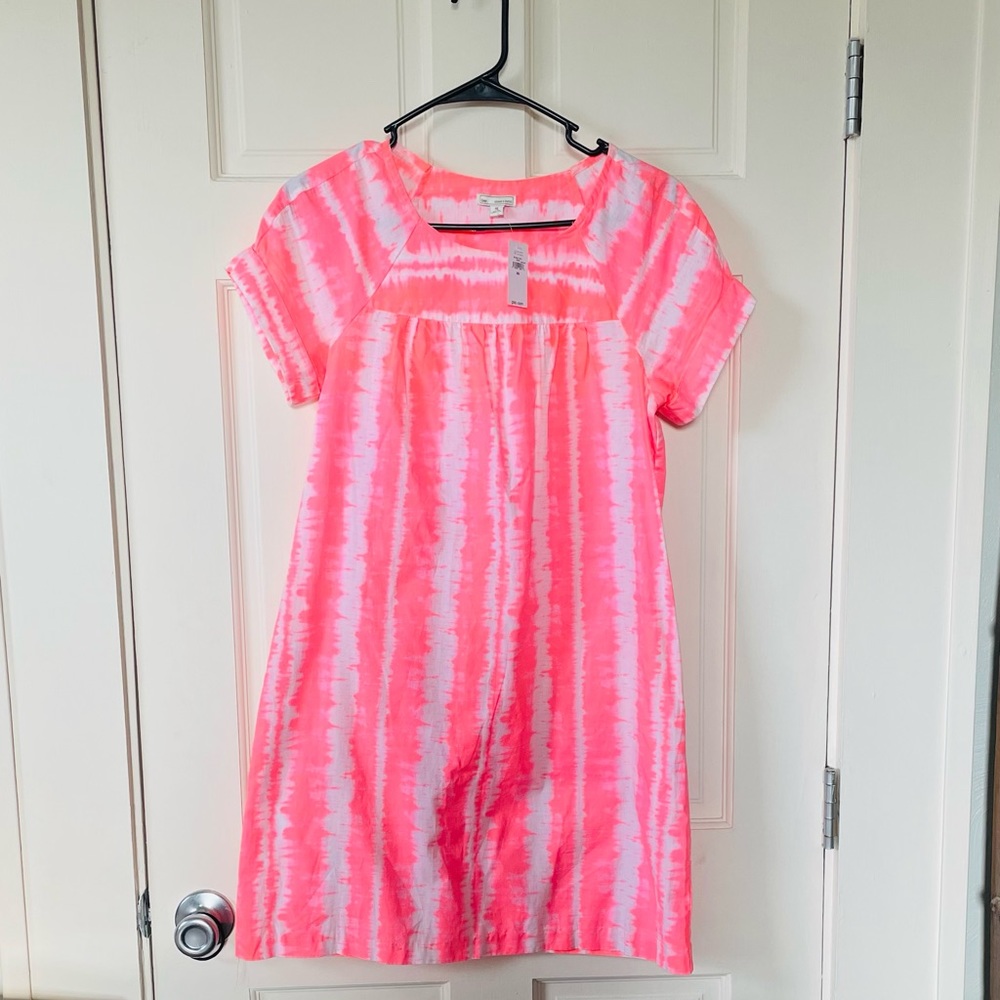 Gap Cotton Shift Dress XS Pink and White neon tie dye with pockets! NEW …